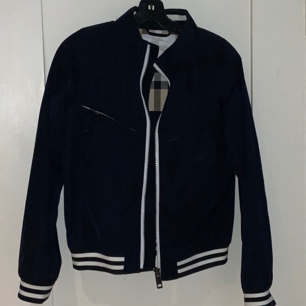 Authentic Burberry bomber jacket in navy, size 14.